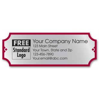 Customized Rectangular Poly Labels in Silver/Red Design