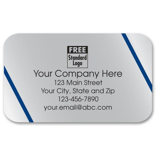 Labels on Silver Poly with Blue Lines Labels on Silver Poly with Blue Lines