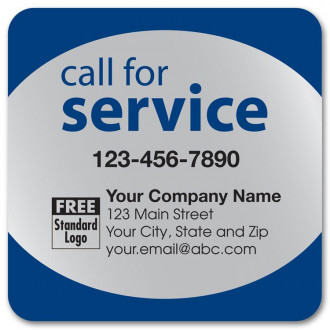 Call for Service Label on Silver Poly Top & Bottom Navy Trim