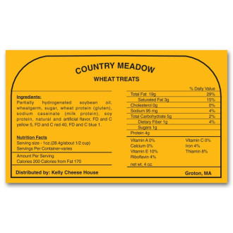 Square Corner Product Nutrition Label