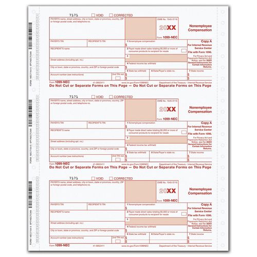 Continuous 1099-NEC 3 Parts Carbonless Copy A B & C Continuous 1099-NEC 3 Parts Carbonless Copy A B & C