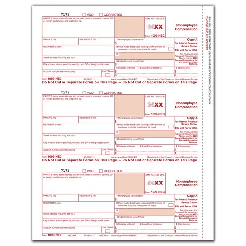Bulk Laser 1099 NEC Federal Copy A Bulk Laser 1099 NEC Federal Copy A