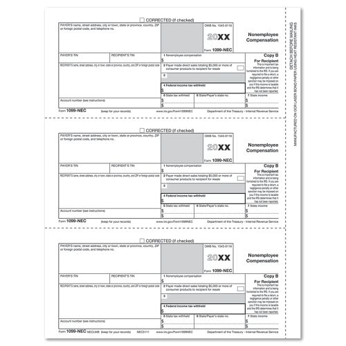 Bulk Laser 1099 NEC Federal Copy B Bulk Laser 1099 NEC Federal Copy B