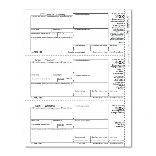 Bulk Laser 1099 NEC Recipient Copy B Payee & State / Copy C & State Bulk Laser 1099 NEC Recipient Copy B Payee & State / Copy C & State