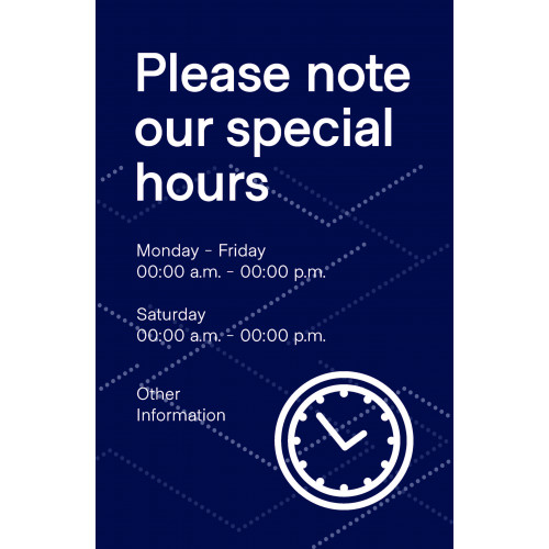 Special Hours Window Cling  6" x 4" Blue Pack of 25 