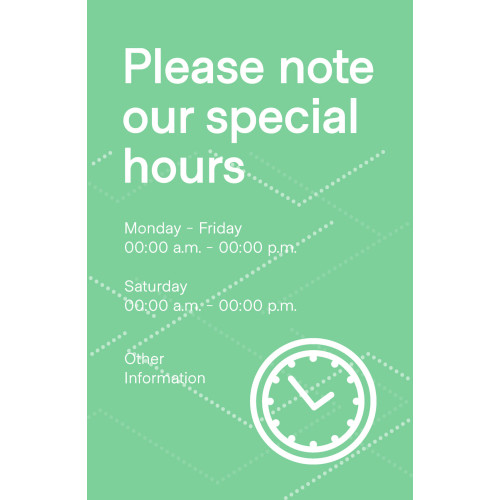 Special Hours Poster 18" x 24" Green Pack of 6 
