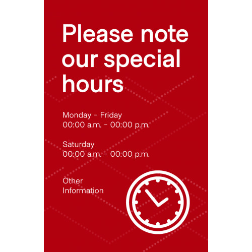Special Hours Window Cling  6" x 4" Red Pack of 25 