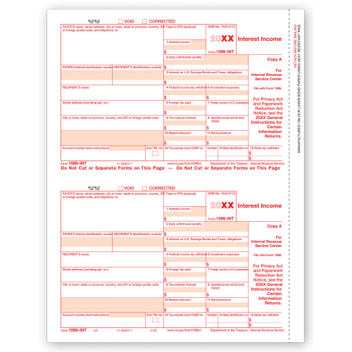 Laser 1099 INT Income, Federal Copy A Laser 1099 INT Income, Federal Copy A