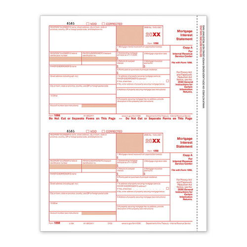 Laser 1098 Mortgage Interest, Federal Copy A, Bulk Laser 1098 Mortgage Interest, Federal Copy A, Bulk