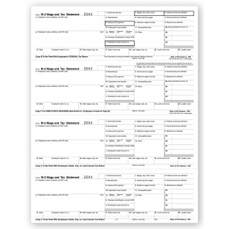 4 Up Laser W 2, Employee Copy, Horizontal Format, Bulk