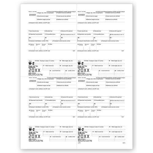 4 Up Laser W 2, Employer Copy, M Style 4 Up Laser W 2, Employer Copy, M Style