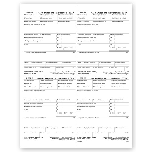 4 Up Laser W 2, Employer Copy, W Style 4 Up Laser W 2, Employer Copy, W Style