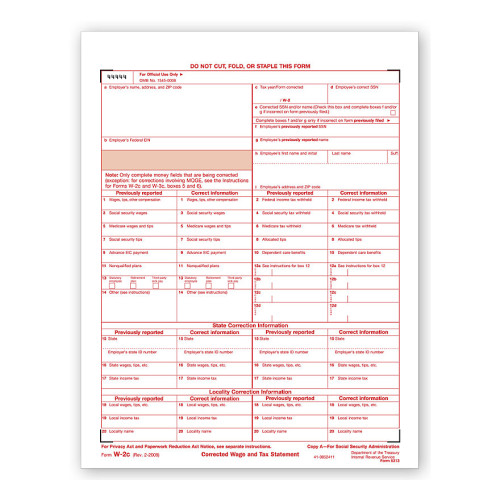 Laser W 2C Corrected Wage & Tax Statement, SSA Copy A Laser W 2C Corrected Wage & Tax Statement, SSA Copy A