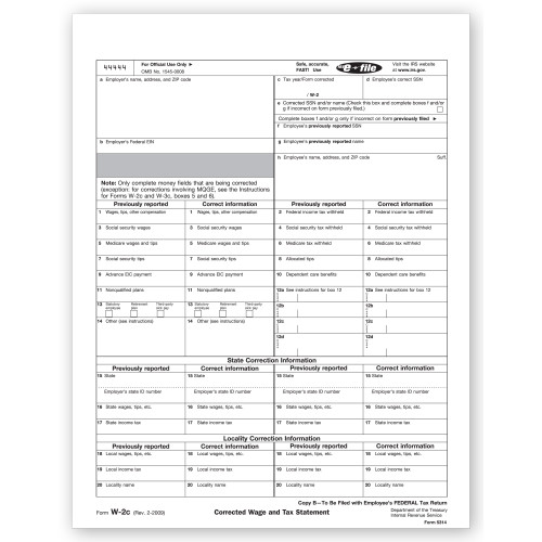 Laser W 2C Corrected Wage, Employee Copy B Laser W 2C Corrected Wage, Employee Copy B