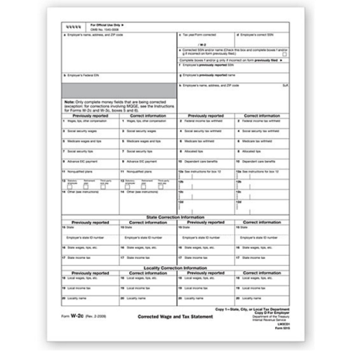 Laser W 2C Corrected Wage State, City or Local Copy 1/D Laser W 2C Corrected Wage State, City or Local Copy 1/D