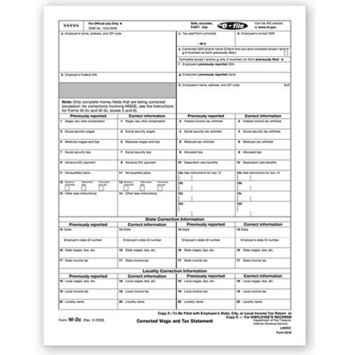 Laser W 2C Corrected Wage, Employee Copy 2 or C Laser W 2C Corrected Wage, Employee Copy 2 or C