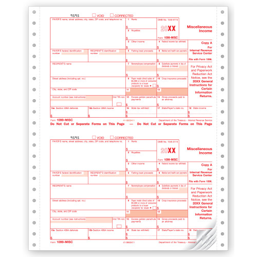 Continuous 1099 MISC Income Sets, Carbonless Continuous 1099 MISC Income Sets, Carbonless