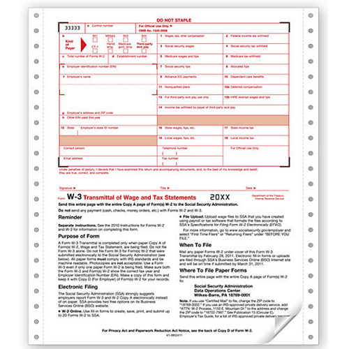 Continuous W 3 Transmittal, 2 part Continuous W 3 Transmittal, 2 part